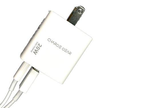 CHARGE GEAR WALL ADAPTOR - WHITE - 12W USB + 20W USB -C PD/PPS